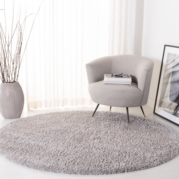 SAFAVIEH Fontana Jamie Solid Shag Area Rug, Grey, 6'7" x 6'7" Round