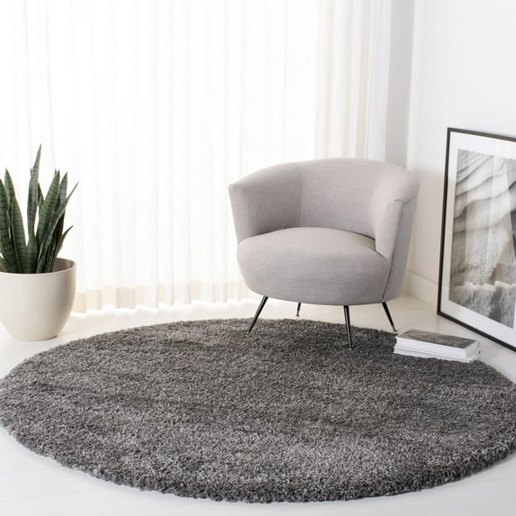 SAFAVIEH Fontana Jamie Solid Shag Area Rug, Silver, 6'7" x 6'7" Round