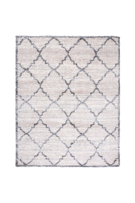 Fontana Mitre Diamond Shag Area Rug, Ivory/Grey, 6'7" x 9'