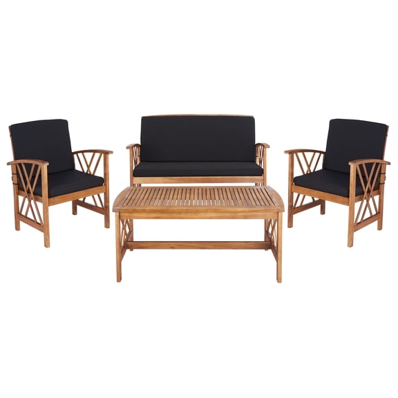 SAFAVIEH Fontana Outdoor Patio 4 Pc Conversational Set, Natural/Black