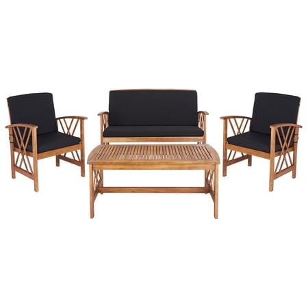 SAFAVIEH Fontana Outdoor Patio 4 Pc Conversational Set, Natural/Black