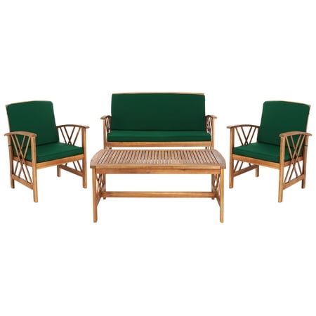 SAFAVIEH Fontana Outdoor Patio 4 Pc Conversational Set, Natural/Green