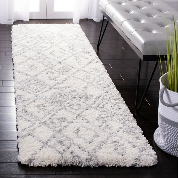 SAFAVIEH Fontana Rida Abstract Shag Runner Rug, Cream/Grey, 2'3" x 8'