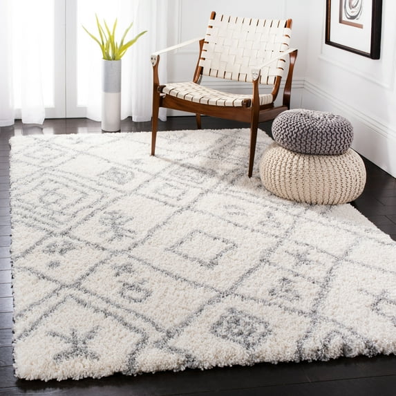 SAFAVIEH Fontana Rida Southwestern Plush Shag Area Rug, Cream/Grey, 5'3" x 7'6"