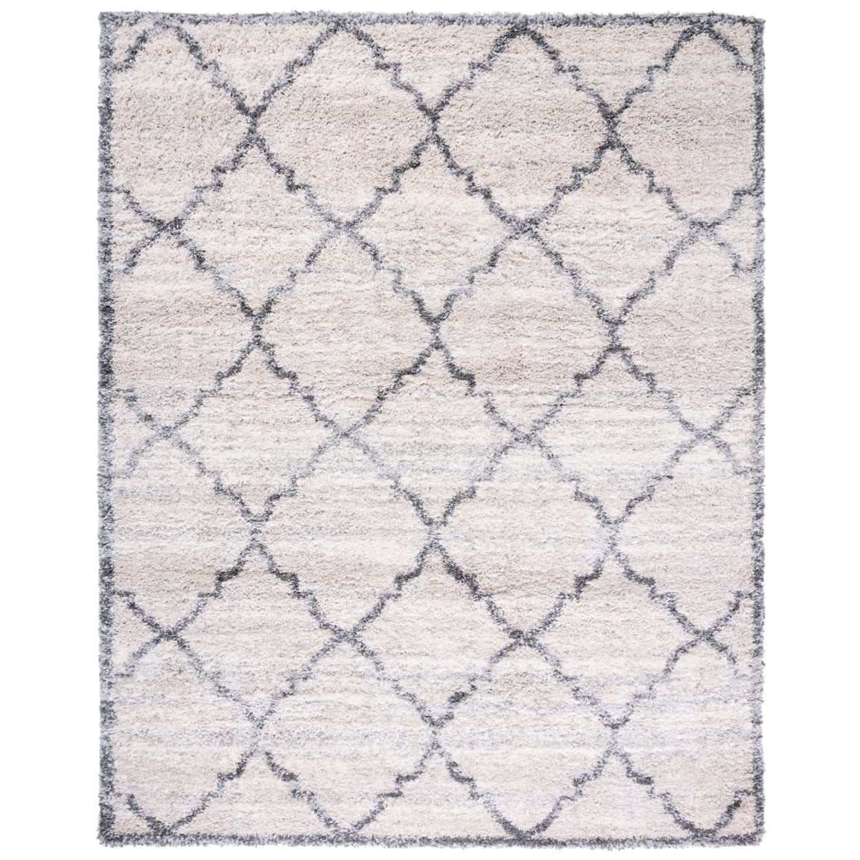 Ivory and Gray 8' x 10' Hand-Knotted Shag Rug