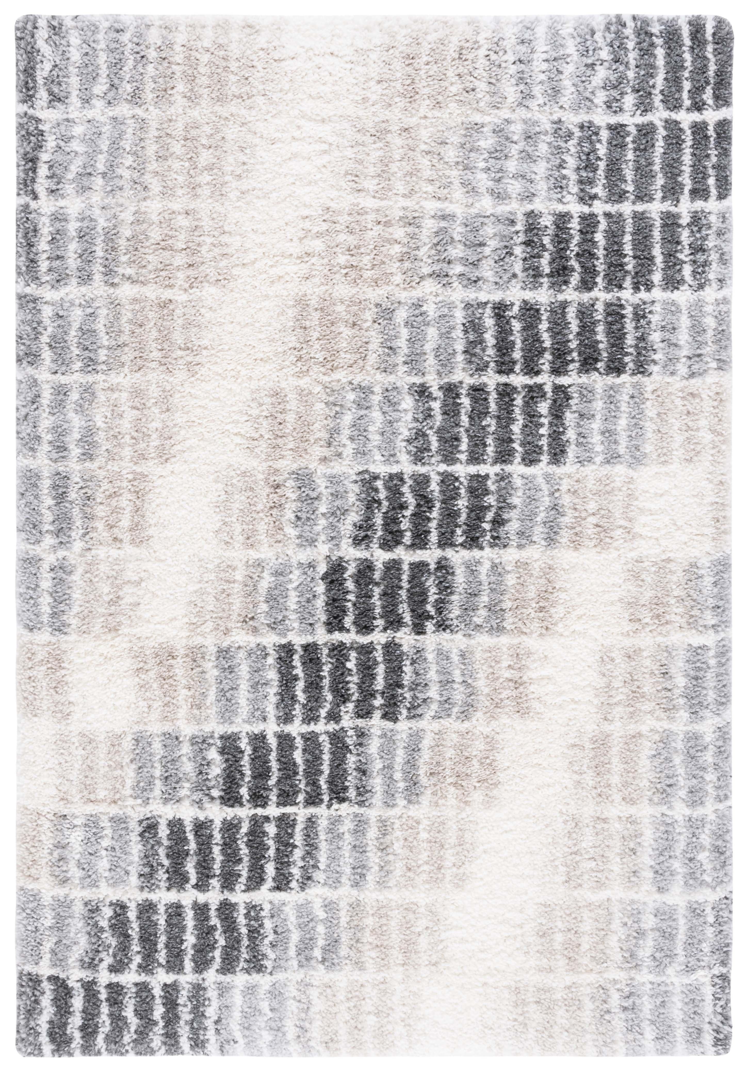 Fontana Ivory and Grey Rectangular Shag Area Rug