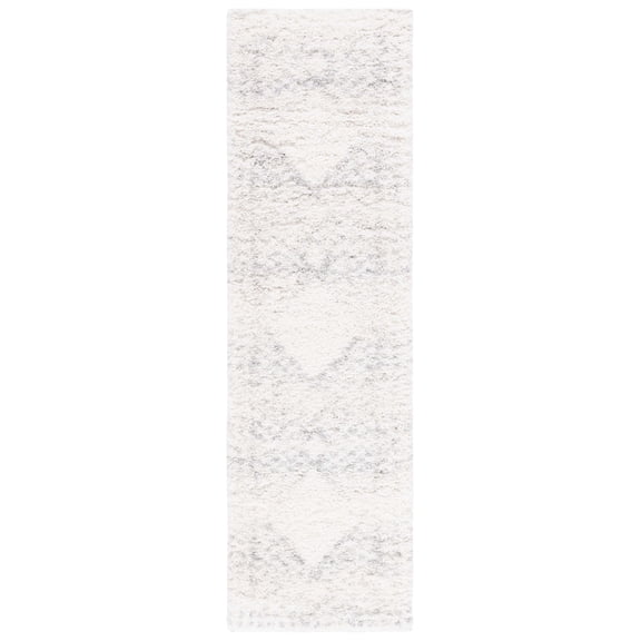 SAFAVIEH Fontana Shag Dallas Block Plush Runner Rug, Ivory/Grey, 2'3" x 8'