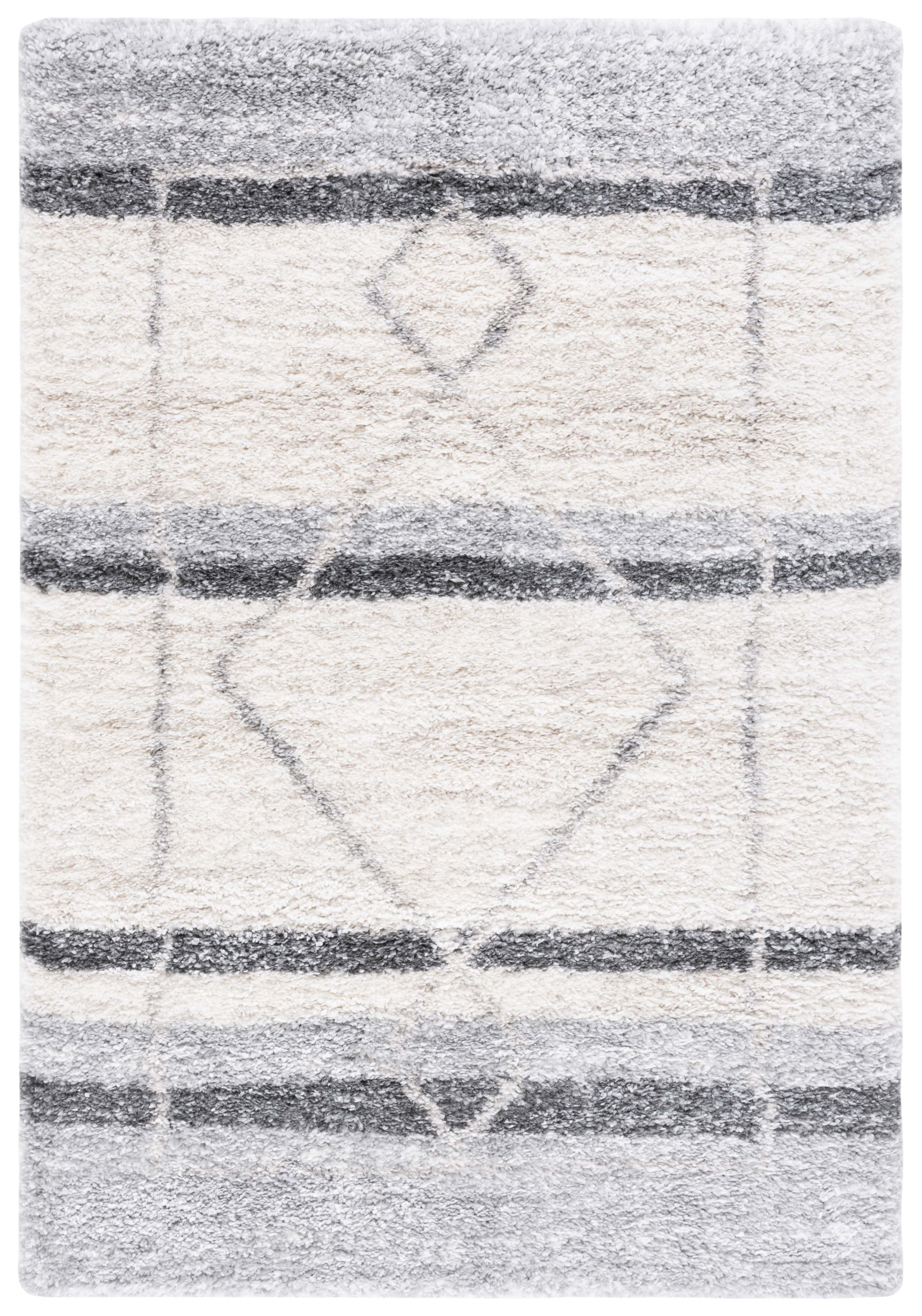 Ivory and Grey Hand-knotted Shag Area Rug 4' x 6'