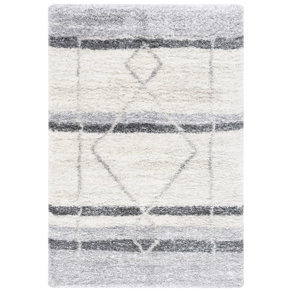 SAFAVIEH Fontana Shag Dalton Diamond Plush Area Rug, Ivory/Grey, 4' x 6'