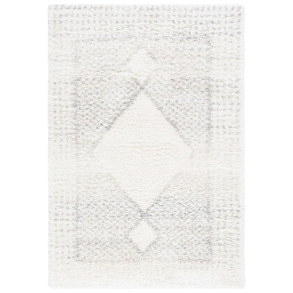 SAFAVIEH Fontana Shag Damhan Diamond Plush Area Rug, Ivory/Grey, 5'3" x 7'6"