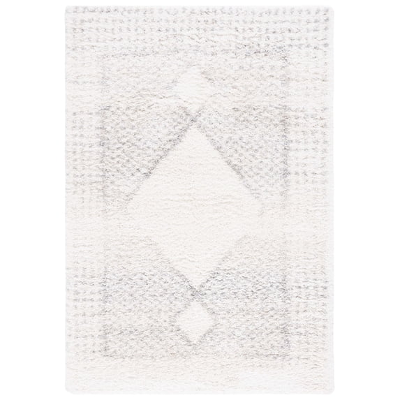 SAFAVIEH Fontana Shag Damhan Diamond Plush Area Rug, Ivory/Grey, 8' x 10'