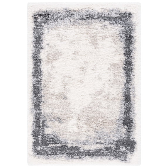 SAFAVIEH Fontana Shag Damian Bordered Plush Area Rug, Ivory/Grey, 4' x 6'