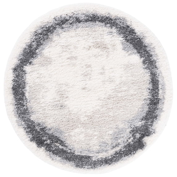 SAFAVIEH Fontana Shag Damian Bordered Plush Area Rug, Ivory/Grey, 6'7" x 6'7" Round