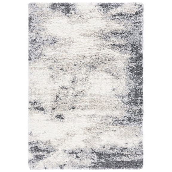 SAFAVIEH Fontana Shag Damion Camo Plush Area Rug, Ivory/Grey, 5'3" x 7'6"