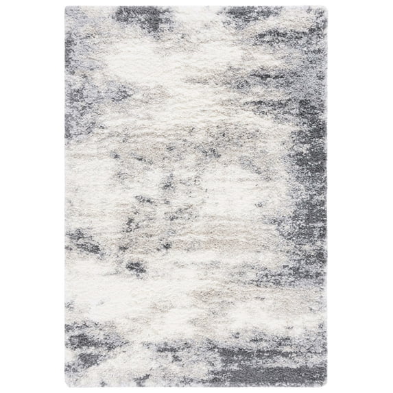 SAFAVIEH Fontana Shag Damion Camo Plush Area Rug, Ivory/Grey, 5'3" x 7'6"