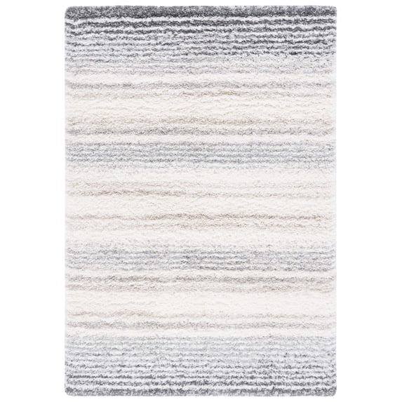 SAFAVIEH Fontana Shag Damjan Striped Plush Area Rug, Ivory/Grey, 9' x 12'
