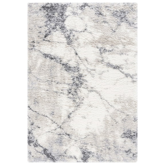 SAFAVIEH Fontana Shag Damri Classic Plush Area Rug, Ivory/Grey, 5'3" x 7'6"