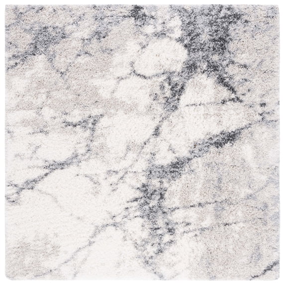 SAFAVIEH Fontana Shag Damri Classic Plush Area Rug, Ivory/Grey, 6'7" x 6'7" Square