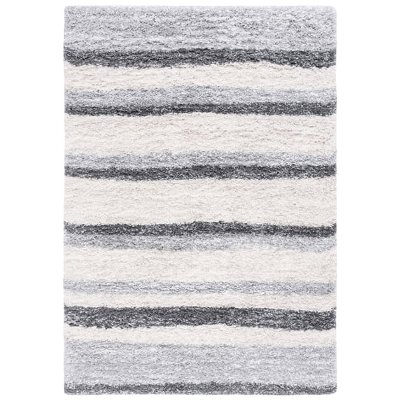 SAFAVIEH Fontana Shag Dani Striped Plush Area Rug, Ivory/Grey, 4' x 6'