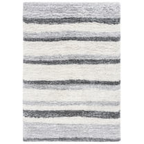 SAFAVIEH Fontana Shag Dani Striped Plush Area Rug, Ivory/Grey, 5'3" x 7'6"