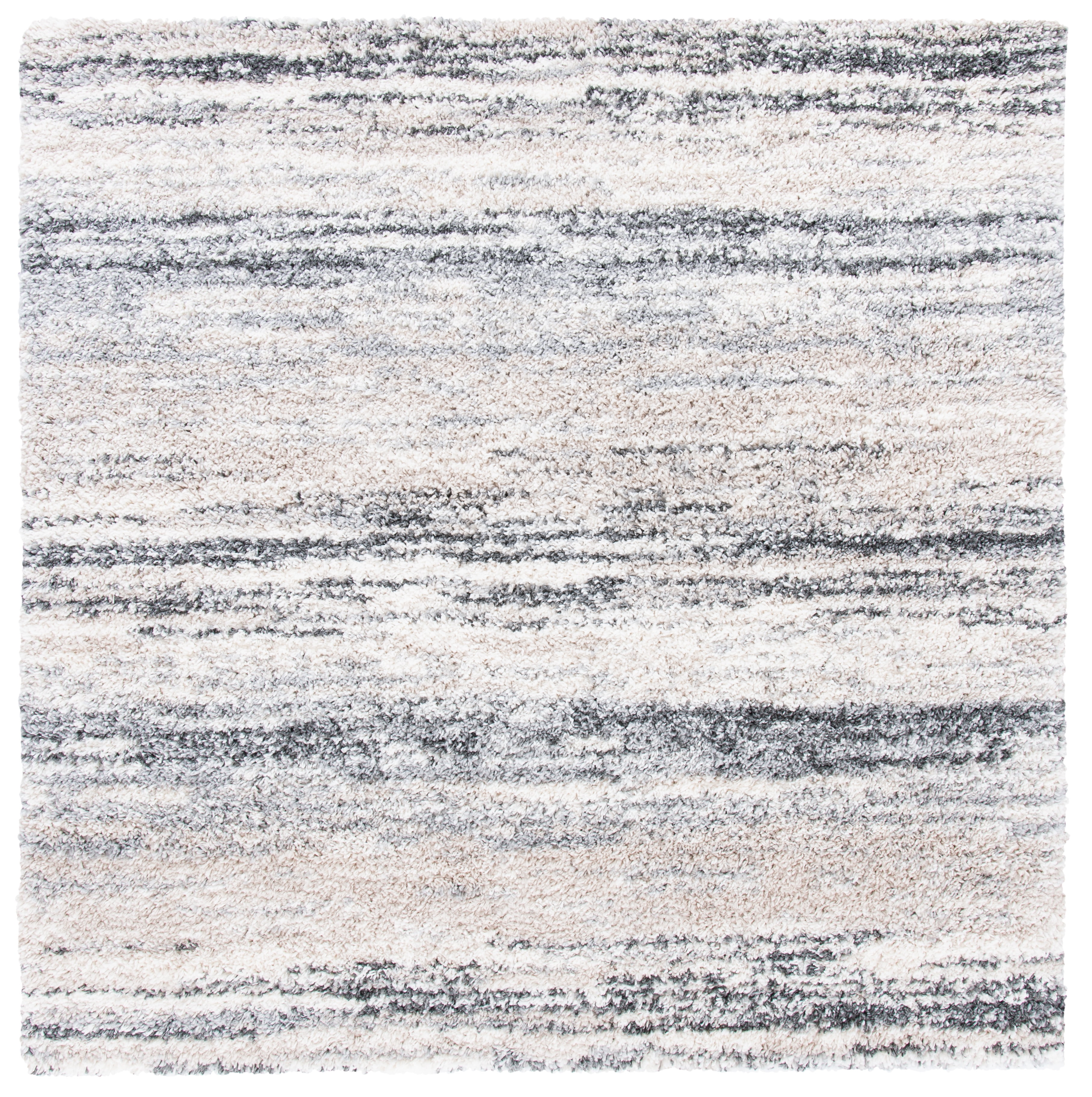 Ivory Square Hand-knotted Shag Rug, 6'7" x 6'7"