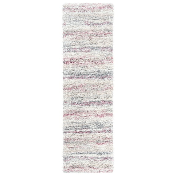 SAFAVIEH Fontana Shag Danica Striped Plush Runner Rug, Ivory/Pink, 2'3" x 10'