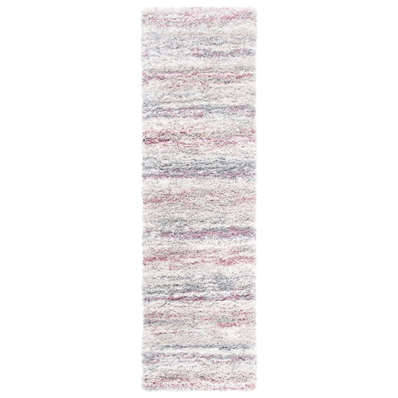 SAFAVIEH Fontana Shag Danica Striped Plush Runner Rug, Ivory/Pink, 2'3" x 12'