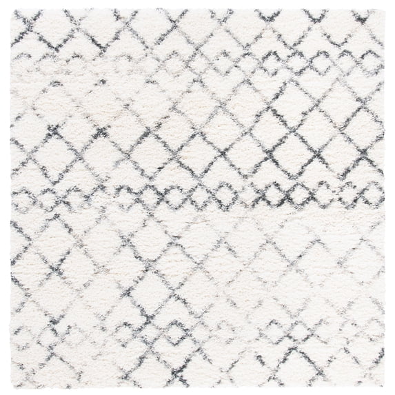 SAFAVIEH Fontana Shag Daniel Diamond Plush Area Rug, Ivory/Grey, 5'3" x 5'3" Square