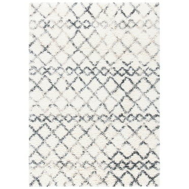 SAFAVIEH Fontana Shag Daniel Diamond Plush Area Rug, Ivory/Grey, 5'3" x 7'6"