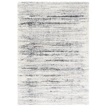 SAFAVIEH Fontana Shag Danny Abstract Plush Area Rug, Ivory/Grey, 5'3" x 7'6"