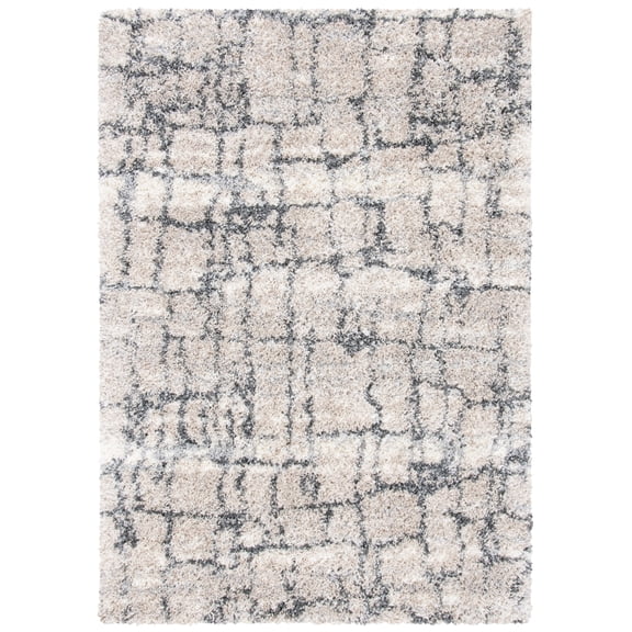 SAFAVIEH Fontana Shag Daphne Block Plush Area Rug, Ivory/Grey, 10' x 14'