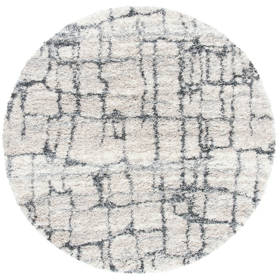 SAFAVIEH Fontana Shag Daphne Block Plush Area Rug, Ivory/Grey, 3' x 3' Round
