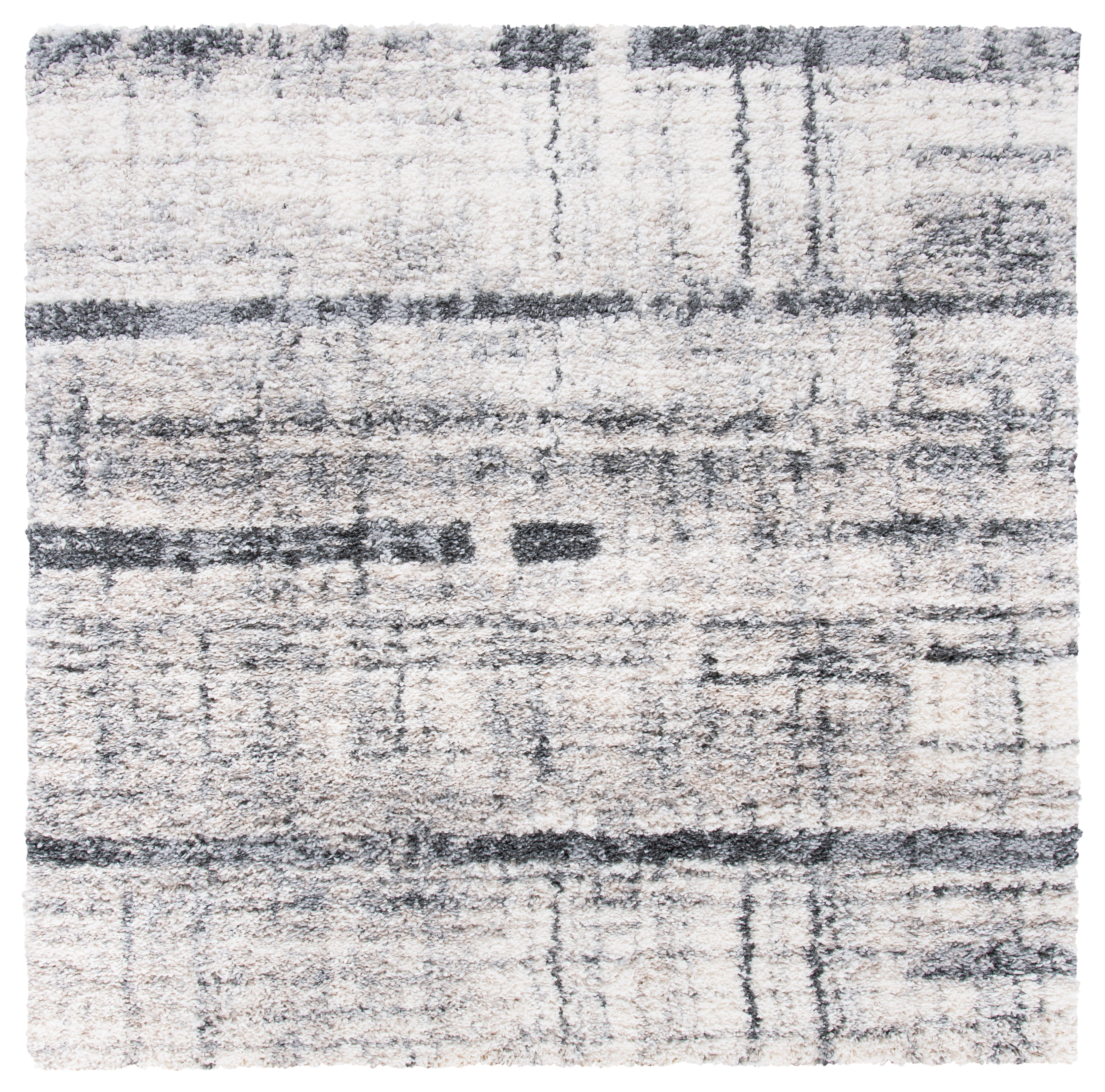 Ivory Square Plush Shag 5'3" Synthetic Area Rug