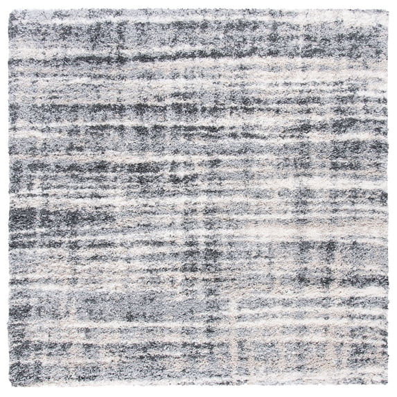 SAFAVIEH Fontana Shag Darden Abstract Plush Area Rug, Grey/Ivory, 6'7" x 6'7" Square