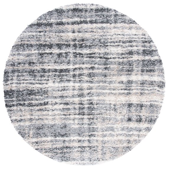 SAFAVIEH Fontana Shag Darden Abstract Plush Area Rug, Grey/Ivory, 8' x 8' Round