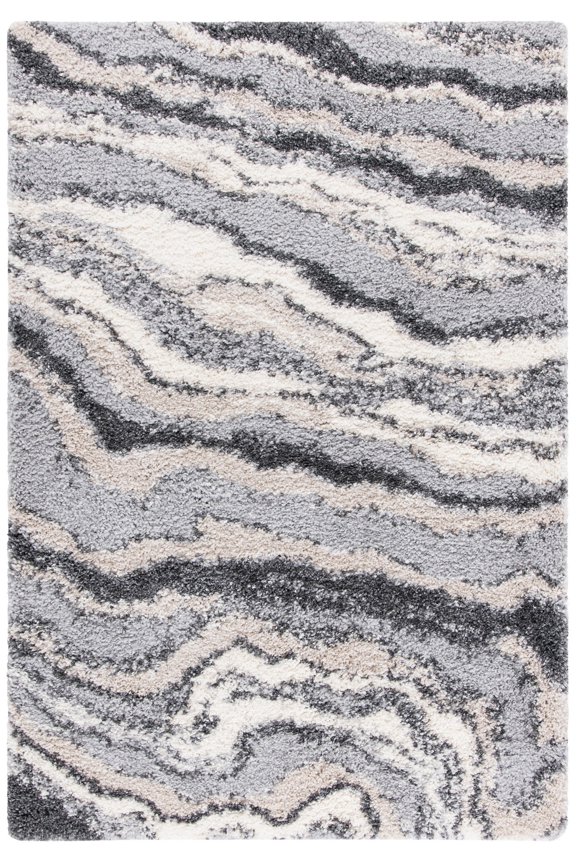 Fontana Shag Darell Abstract Plush Area Rug, Grey/Ivory, 3' x 5'
