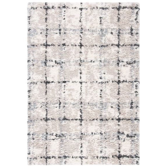 SAFAVIEH Fontana Shag Daria Geometric Plush Area Rug, Grey/Ivory, 6'7" x 9'