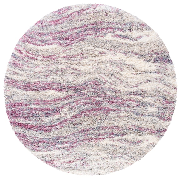SAFAVIEH Fontana Shag Darien Abstract Plush Area Rug, Pink/Grey, 5'3" x 5'3" Round