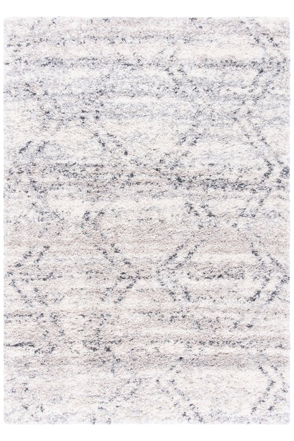 Fontana Shag Darin Geometric Plush Area Rug, Ivory/Grey, 2'3" x 4'