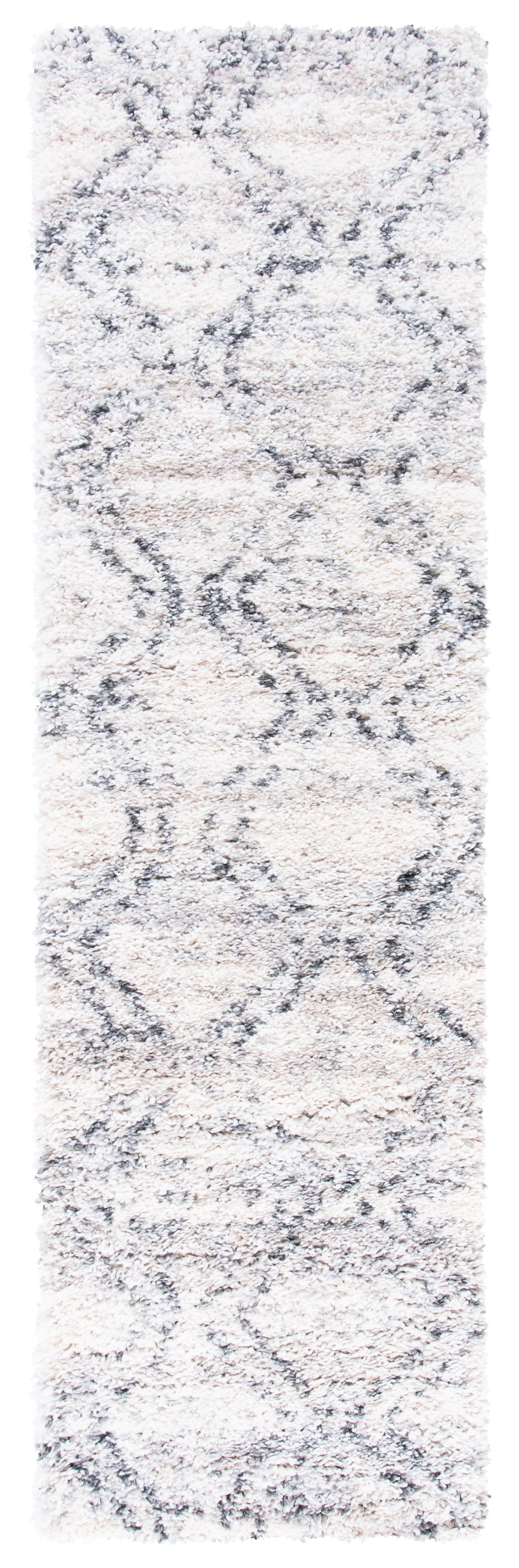 Ivory and Gray Geometric Shag Runner Rug, 2'3" x 8'