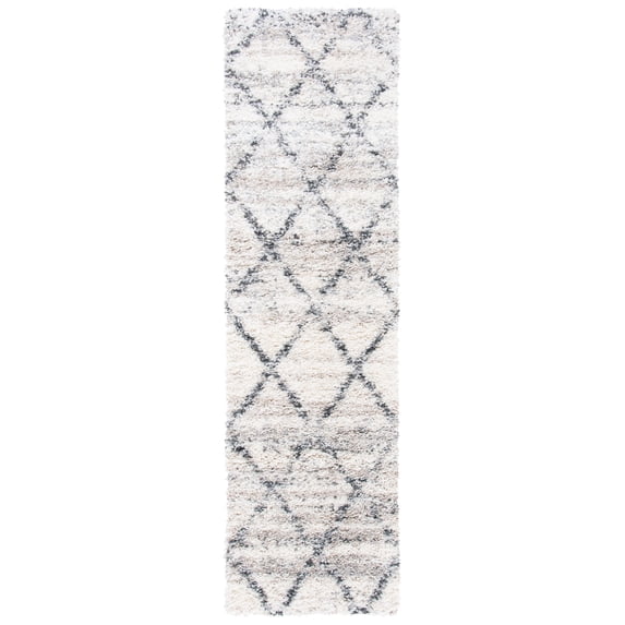 SAFAVIEH Fontana Shag Darina Diamond Plush Runner Rug, Grey/Ivory, 2'3" x 16'