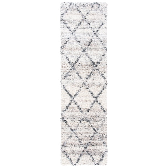 SAFAVIEH Fontana Shag Darina Diamond Plush Runner Rug, Grey/Ivory, 2'3" x 16'