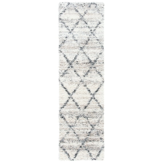 SAFAVIEH Fontana Shag Darina Diamond Plush Runner Rug, Grey/Ivory, 2'3" x 20'