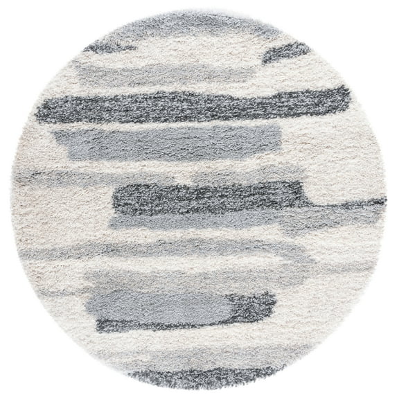 SAFAVIEH Fontana Shag Darius Abstract Plush Area Rug, Grey/Ivory, 6'7" x 6'7" Round
