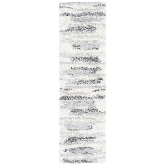 SAFAVIEH Fontana Shag Darius Abstract Plush Runner Rug, Grey/Ivory, 2'3" x 8'