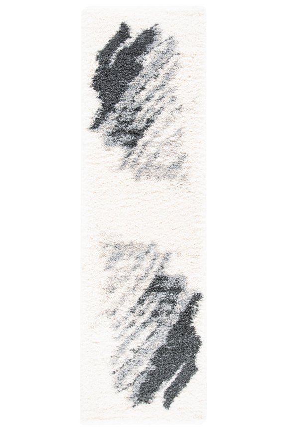 Fontana Shag Darwin Abstract Plush Runner Rug, Grey/Ivory, 2'3" x 8'