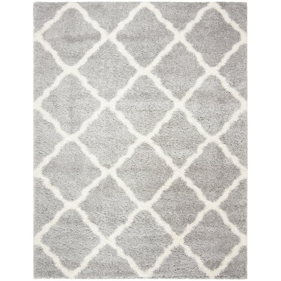 SAFAVIEH Fontana Venice Geometric Plush Shag Area Rug, Grey/Cream, 10' x 14'