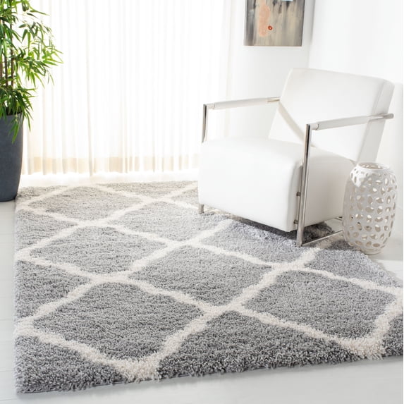 SAFAVIEH Fontana Venice Geometric Shag Area Rug, Grey/Cream, 6'7" x 6'7" Square