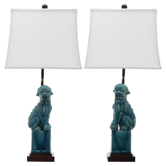 SAFAVIEH Foo Dog 28.5 in. H Solid Table Lamp, Blue, Set of 2