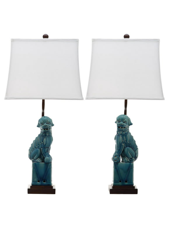 SAFAVIEH Foo Dog 28.5 in. H Solid Table Lamp, Blue, Set of 2
